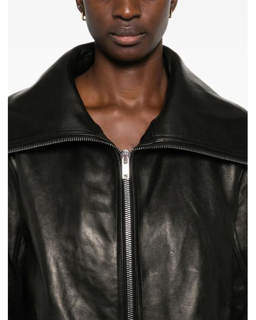 Rick Owens Black Zip-Up Leather Jacket