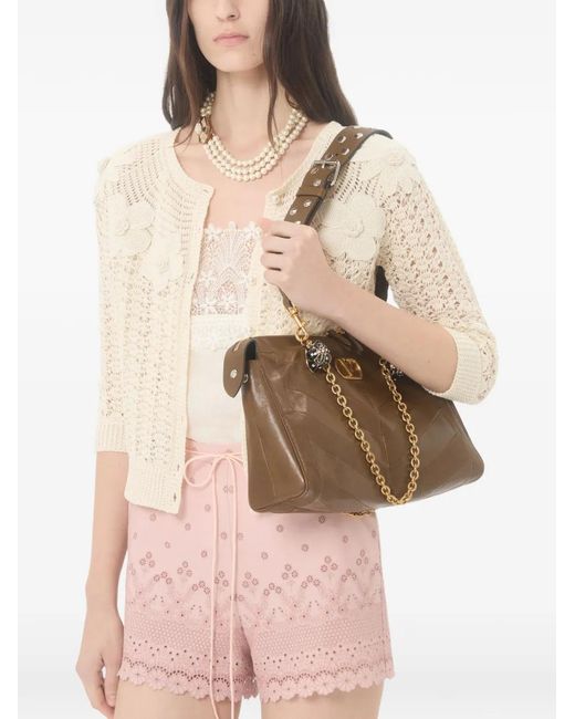 Valentino Garavani Natural Embroidered Crochet-Flower Cardigan