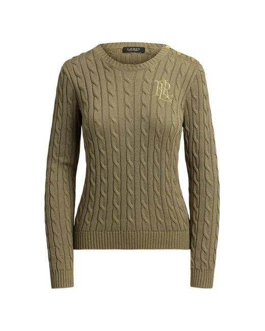 Ralph Lauren Green Cable-Knit Button-Detail Sweater