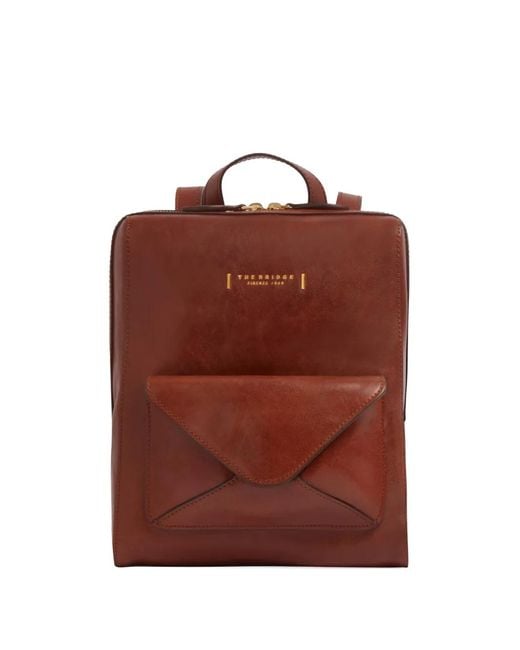 The Bridge Red Frida Front-Pocket Leather Backpack
