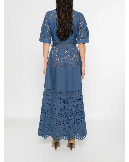 Ermanno Scervino Blue Lace-Embellished Maxi Dress
