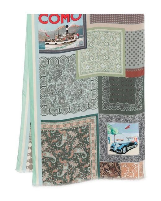 Pierre Louis Mascia Green Patchwork Paisley Scarf