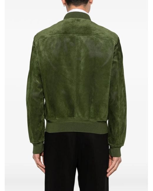 Tom Ford Green Perforated Suede Bomber Jacket for men