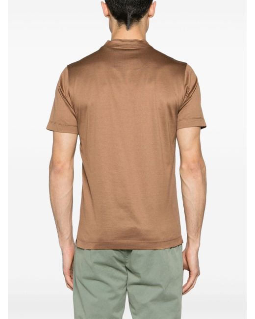 Canali Brown Crew-neck Cotton T-shirt for men