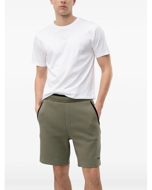 Boss White Logo-Print Zip-Pocket Track Shorts for men
