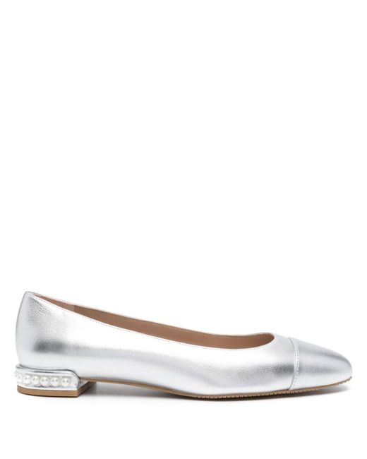 Stuart Weitzman White Pearl-detail Leather Ballerina Shoes