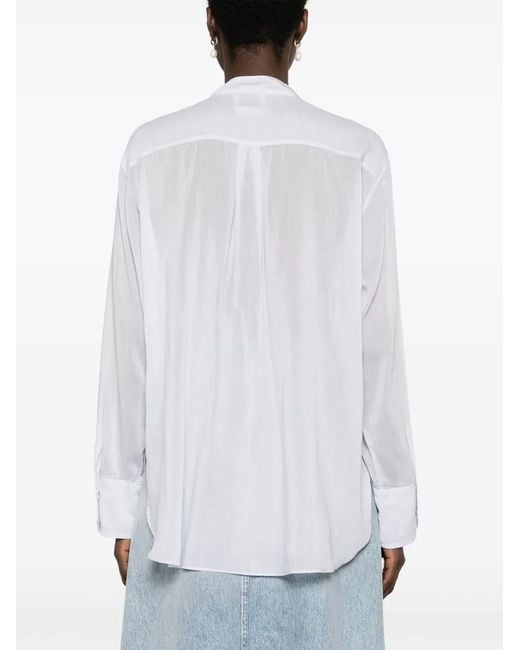 Forte_forte White Granddad–Collar Shirt With Ruffles