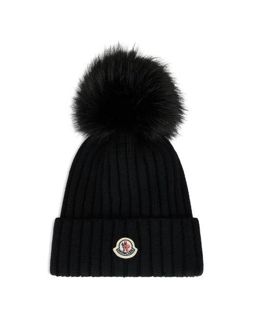 Moncler Black Logo-Patch Beanie Hat