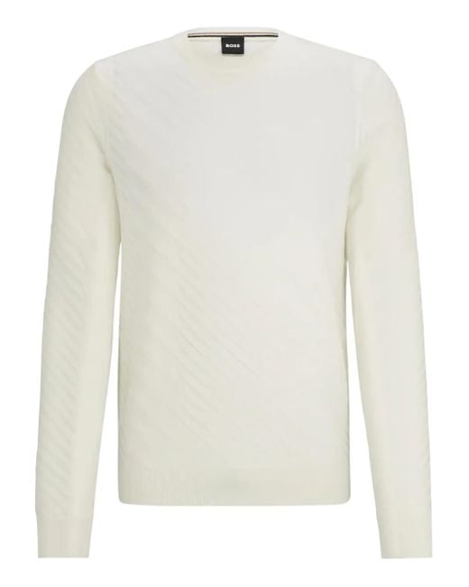 Boss Pullover mit diagonalem Muster in White für Herren