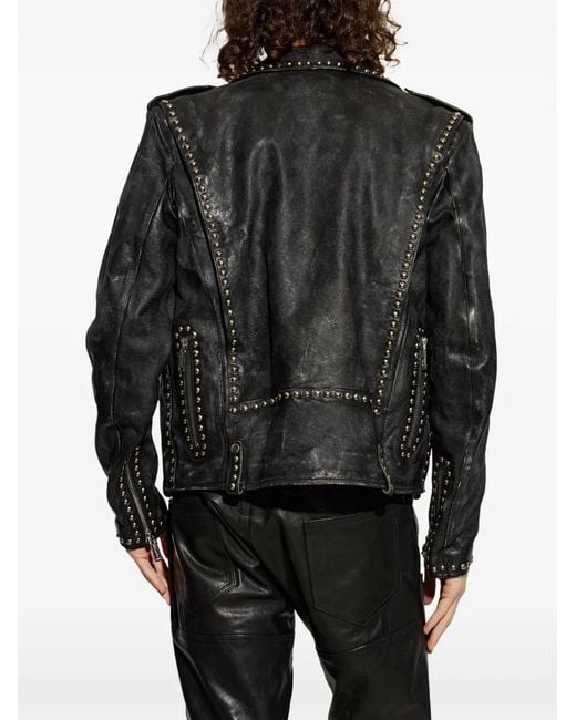 DSquared² Black Leather Jacket With A Vintage Effect for men