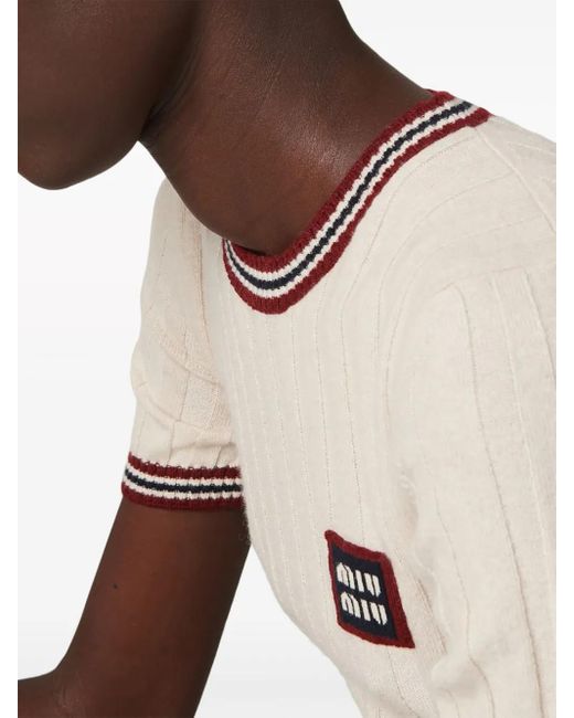 Miu Miu Natural Logo-Appliqué Cashmere Top