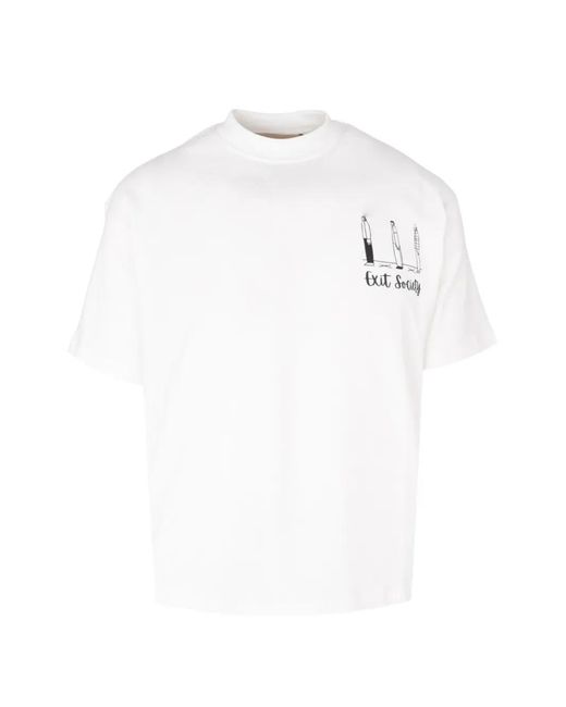 Exit Society White Graphic-Print Cotton T-Shirt for men