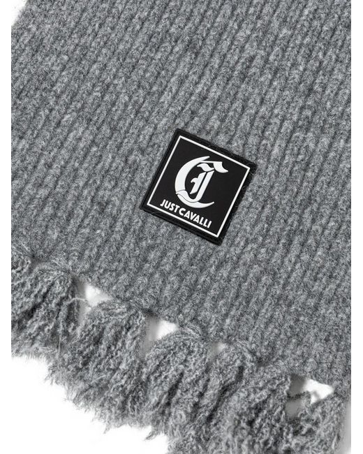Just Cavalli Gray Logo-Patch Scarf