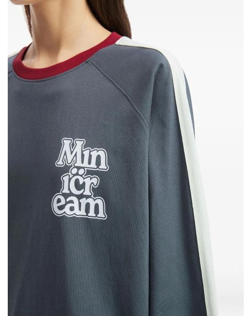 Mini Cream Blue Raglan-Sleeve Logo-Print Top