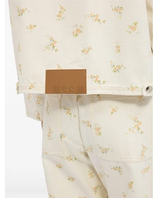 MSGM White Floral Denim Jacket