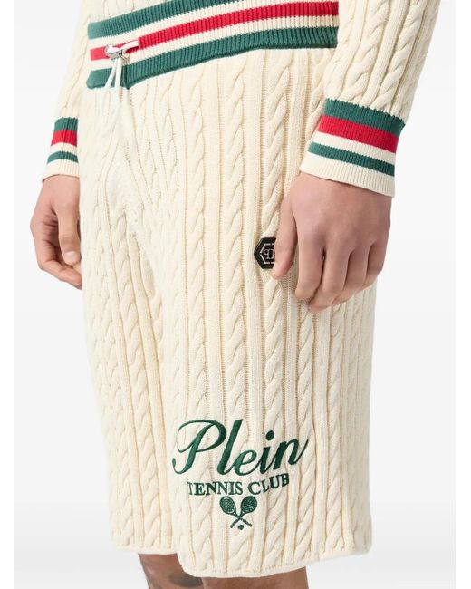 Philipp Plein White Knitted Drawstring Shorts Plein Tennis for men