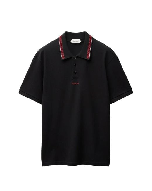 Versace Black Embroidered-Logo Cotton Piqué Polo for men