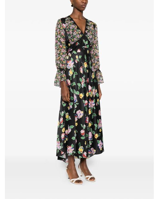 Rixo White Lace-Detail Floral-Print Maxi Dress