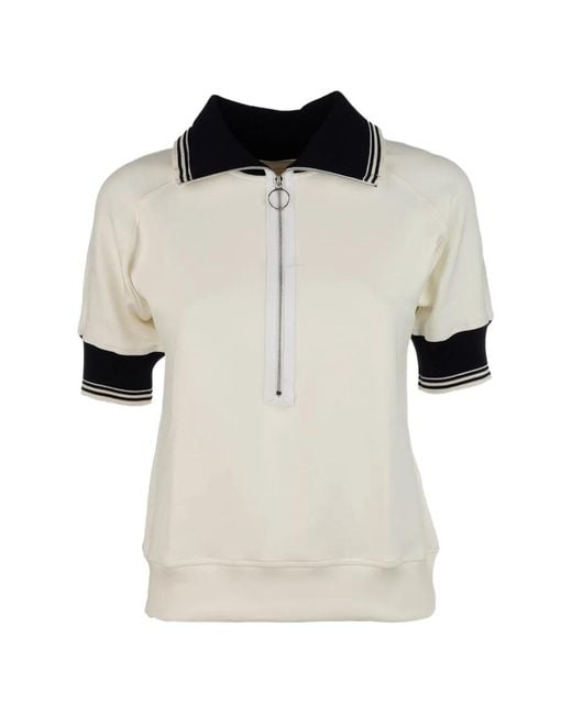 Paul & Shark White Striped-Trim Zip-Fastening Polo Shirt