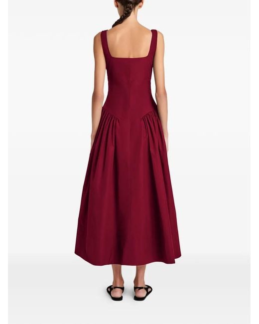 Proenza Schouler Red Kendal Drop-Waist Technical Cotton Midi Dress