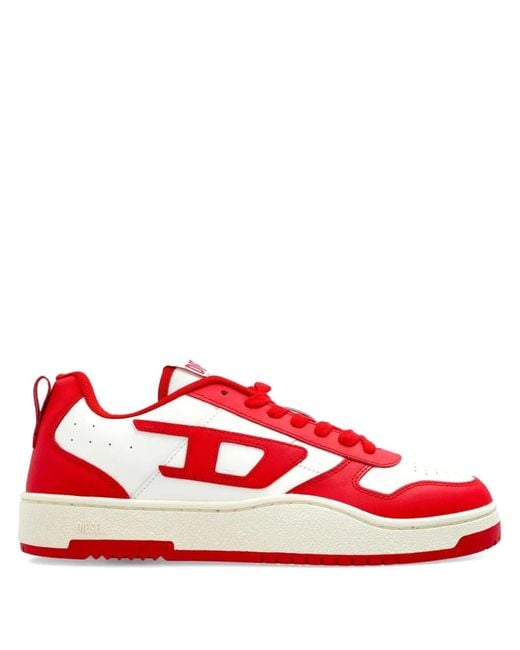 DIESEL Red S-Ukiyo Logo-Detail Leather Sneakers for men