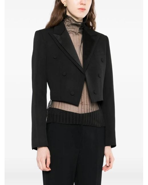 McQueen Black Double Lapel Cropped Jacket