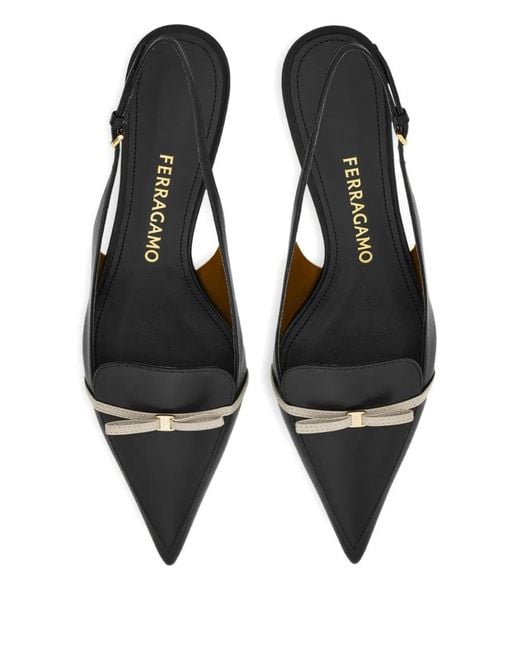Ferragamo Black Pointed Bow-Detail Slingback Pumps