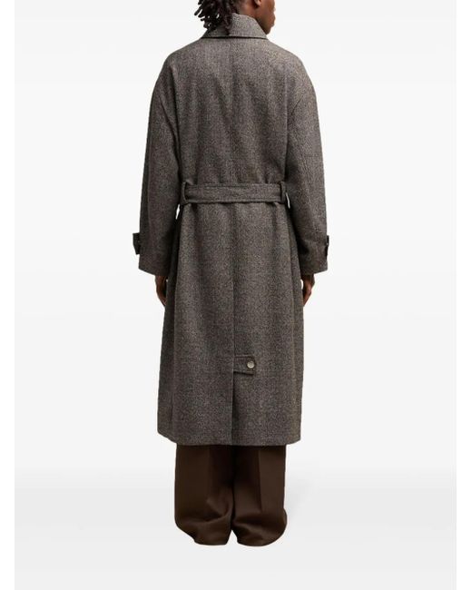 AMI Gray Single Breasted Coat With Belt for men