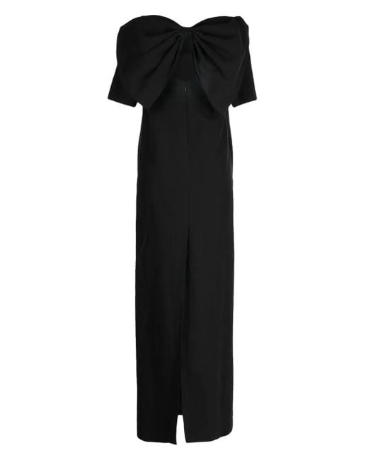 Pushbutton Black Bow-Detailing Square-Neck Dress