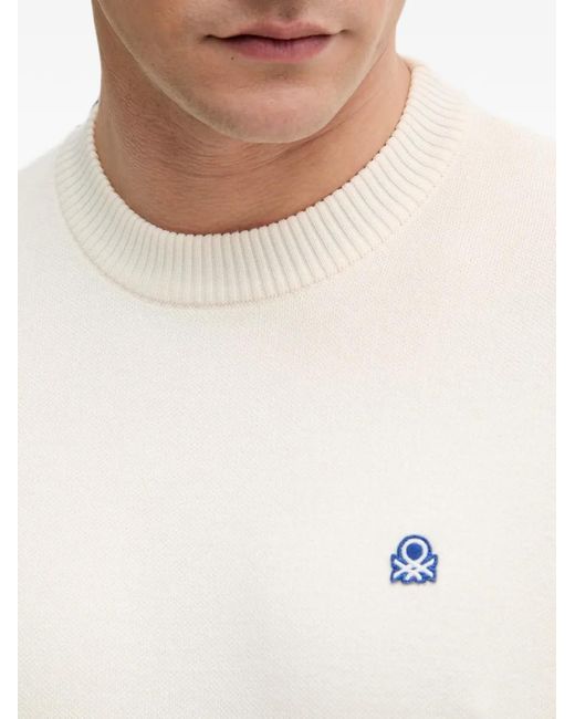 Benetton Natural Logo-Embroidered Ribbed-Trim Sweater for men