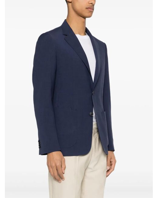 Zegna Blue Single-Breasted Wool Blazer for men