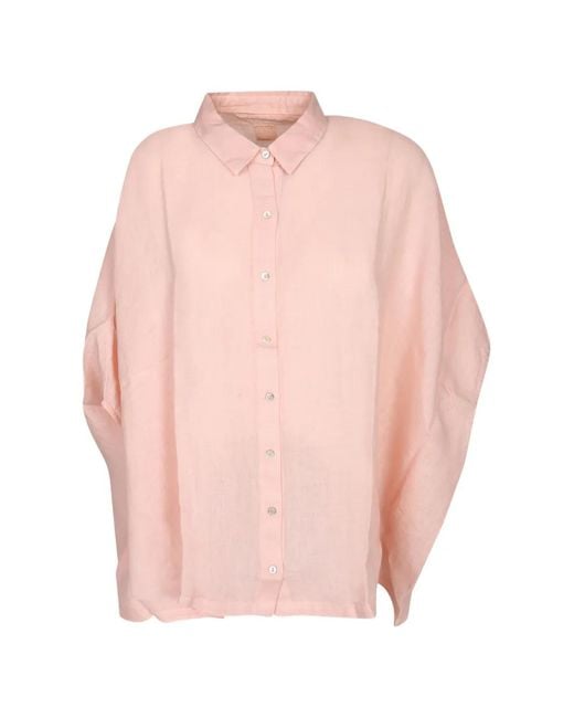 120% Lino Pink Batwing-Sleeve Button-Up Shirt