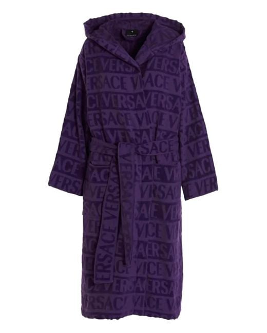 Versace Purple Logo-Print Bathrobe