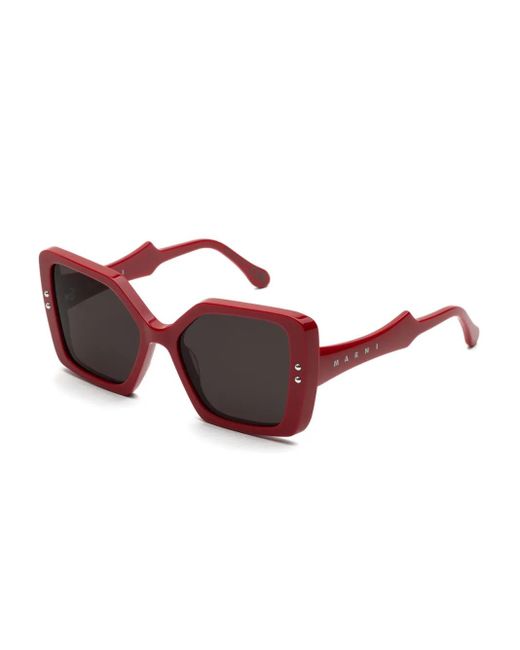 Marni Red Nimrela Rectangle-Frame Sunglasses