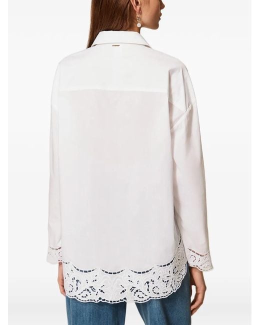 Twinset White Poplin Shirt With Embroidery