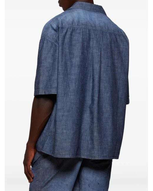 Loewe Blue Embroidered-Pocket Short-Sleeve Shirt for men