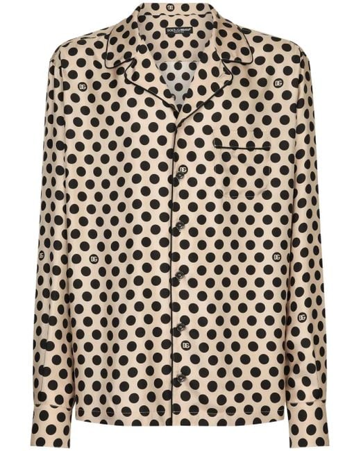 Dolce & Gabbana Black Polka Dot-Print Silk Shirt for men