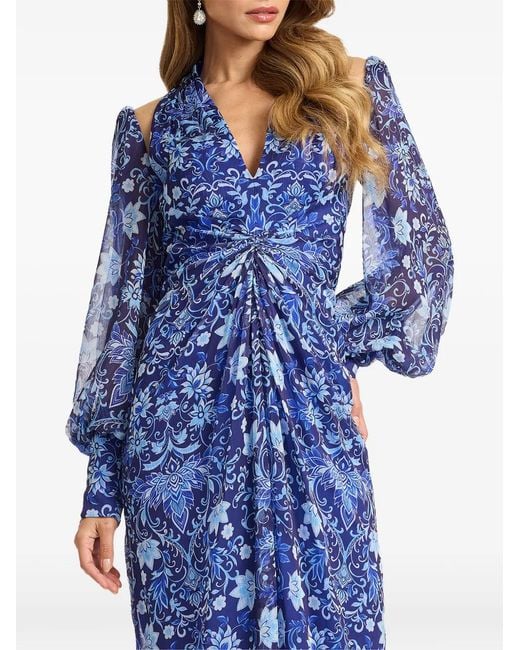 Tadashi Shoji Blue Floral-Print Midi Dress
