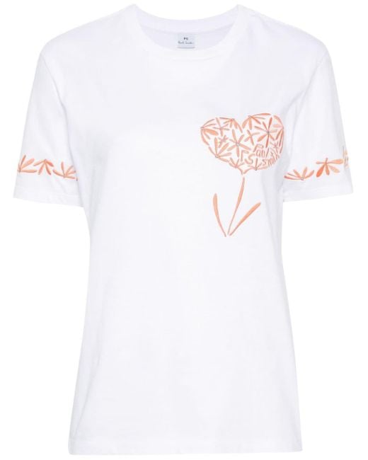 PS by Paul Smith White Flower Organic-cotton T-shirt