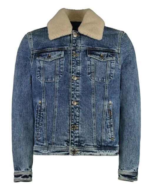 Moorer Blue Sheepskin-Trimmed Denim Jacket for men