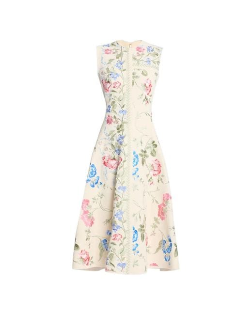 Erdem White Floral-Print Lace-Trim Dress