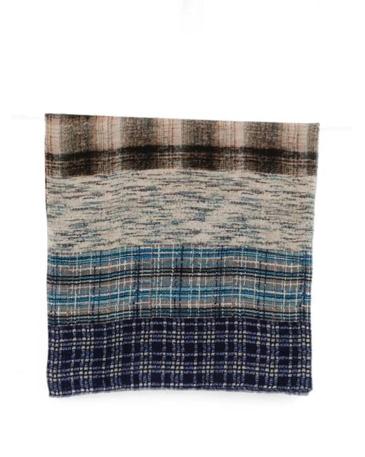 Faliero Sarti Blue Checked Fringed Scarf