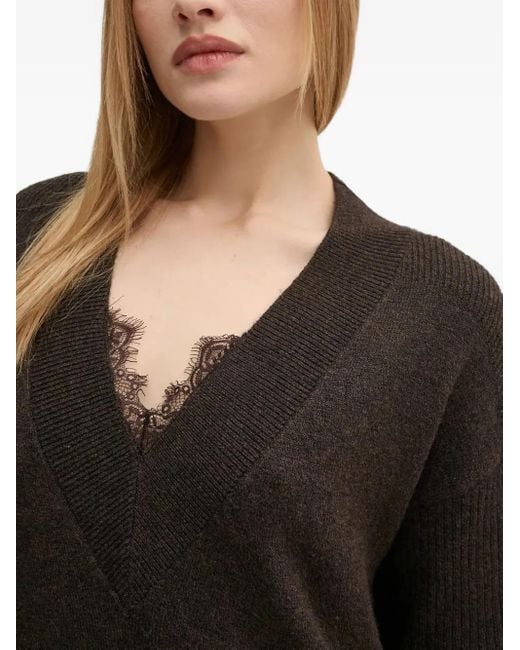 Pedro Del Hierro Madrid Black Lace-Trimmed Knit Dress