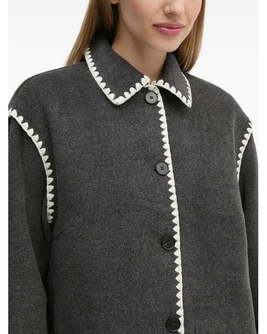 Ouí Black Contrast-Trim Button Jacket