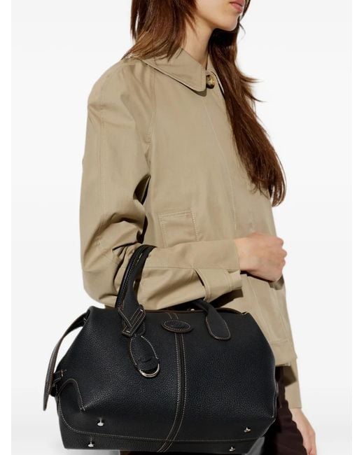 Tod's Black Logo-Patch Pebbled Leather Shoulder Bag