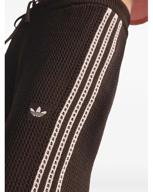 Adidas Brown Crochet-Knit Side-Stripe Trousers