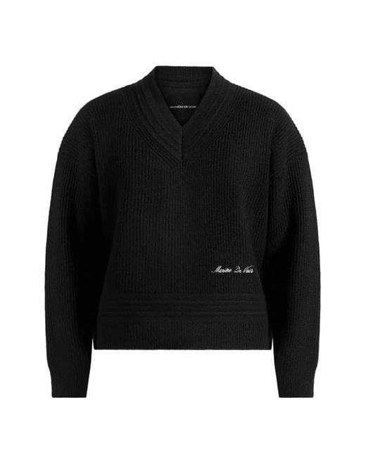 Manière De Voir Black Remi V-Neck Signature Knit Jumper for men