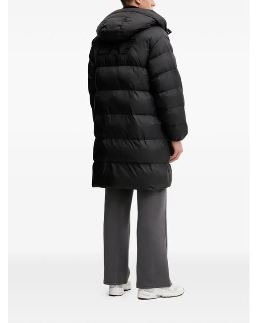 EA7 Black Logo Patch Padded Coat for men