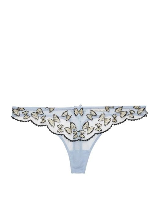 Fleur du Mal White Farfalle Embroidered Thong