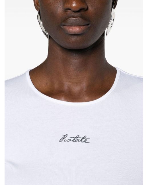 ROTATE BIRGER CHRISTENSEN White Logo-embroidered Cropped T-shirt
